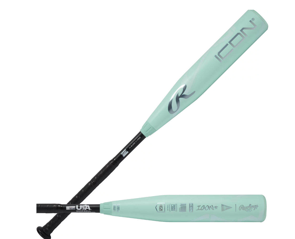 Rawlings Icon USA Youth Bat 2026 in mint green with black handle